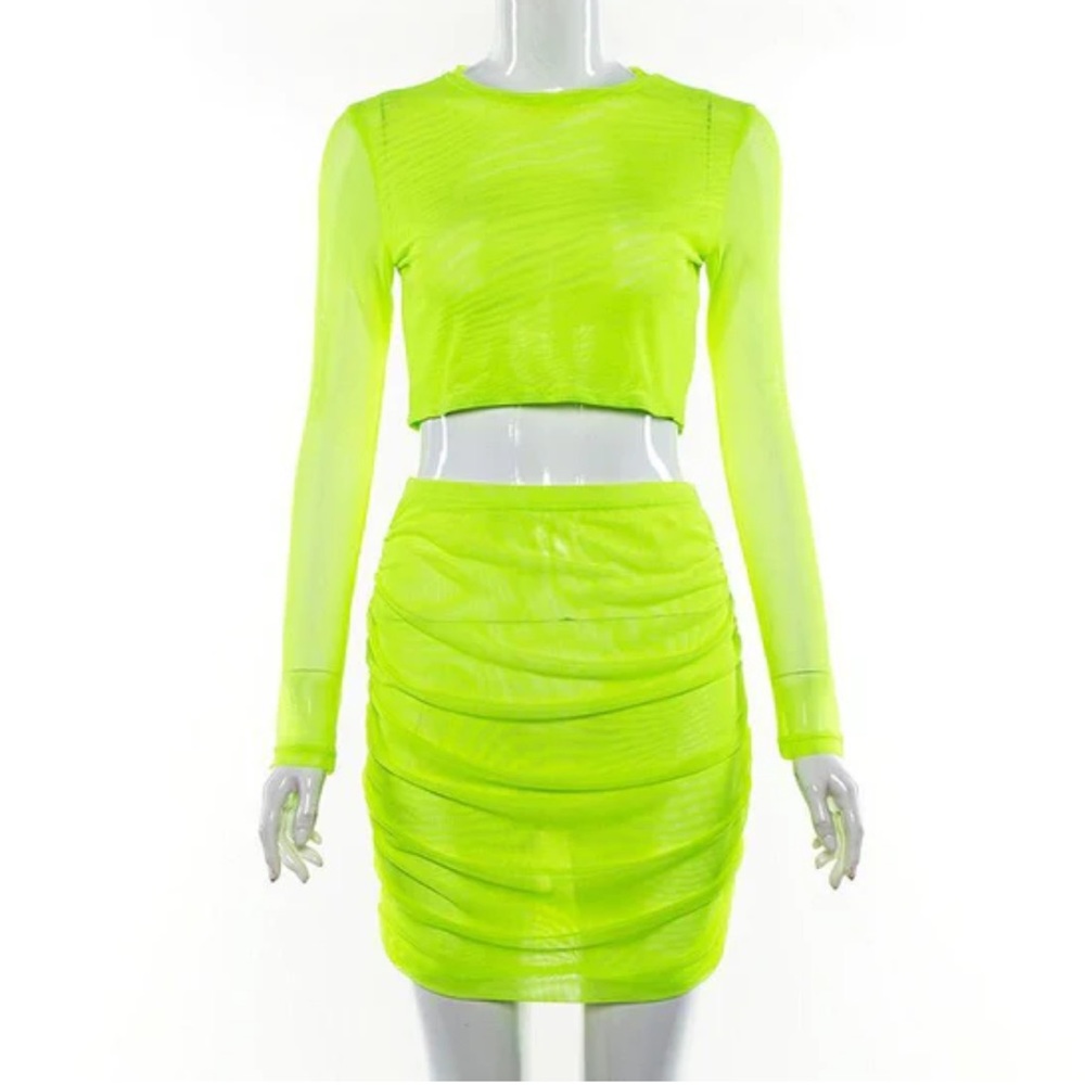Day & Night Neon Green Top and Skirt Set N183-9
